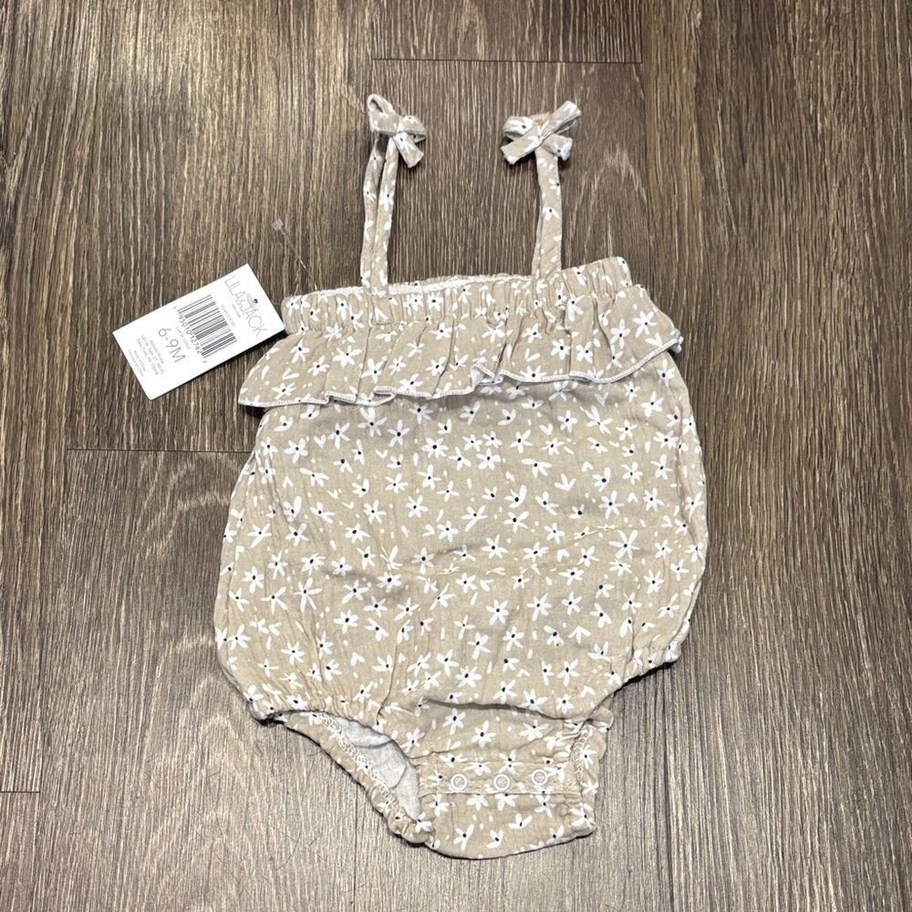 Neutral Floral Baby One-Piece Romper with Ruffle